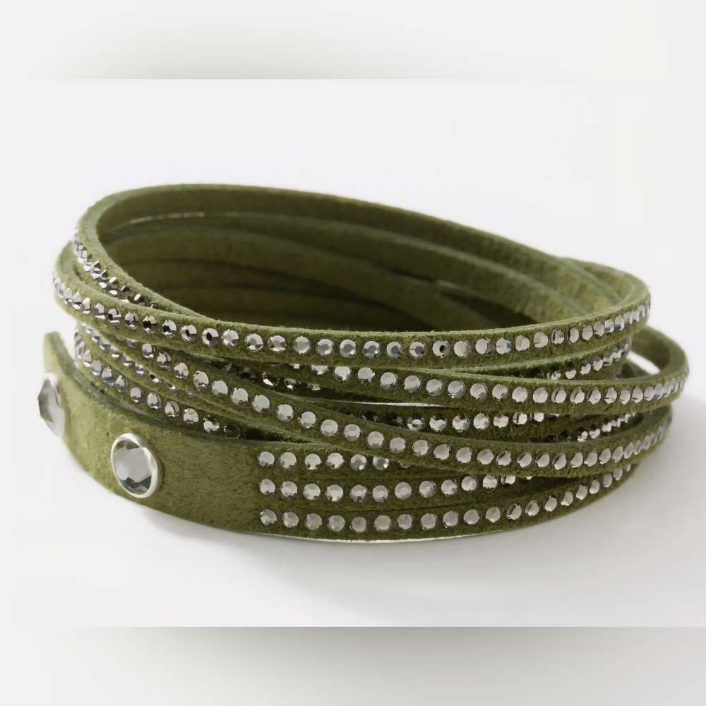 Touchstone Crystal Swarovski Wrap-Star Bracelet; Olive Green